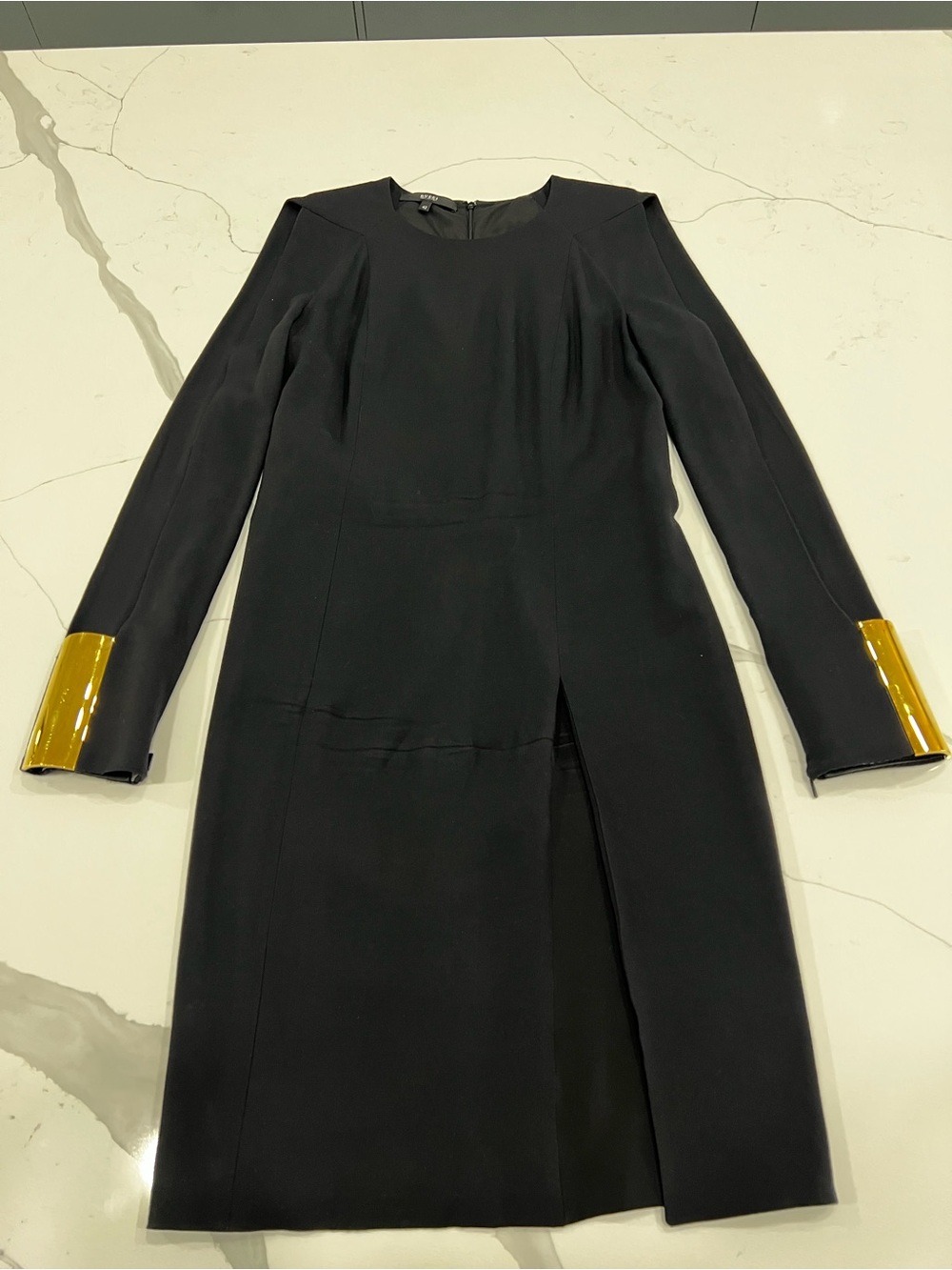 Gucci Black Long Sleeve Midi Dress with Gold Cuff Accents